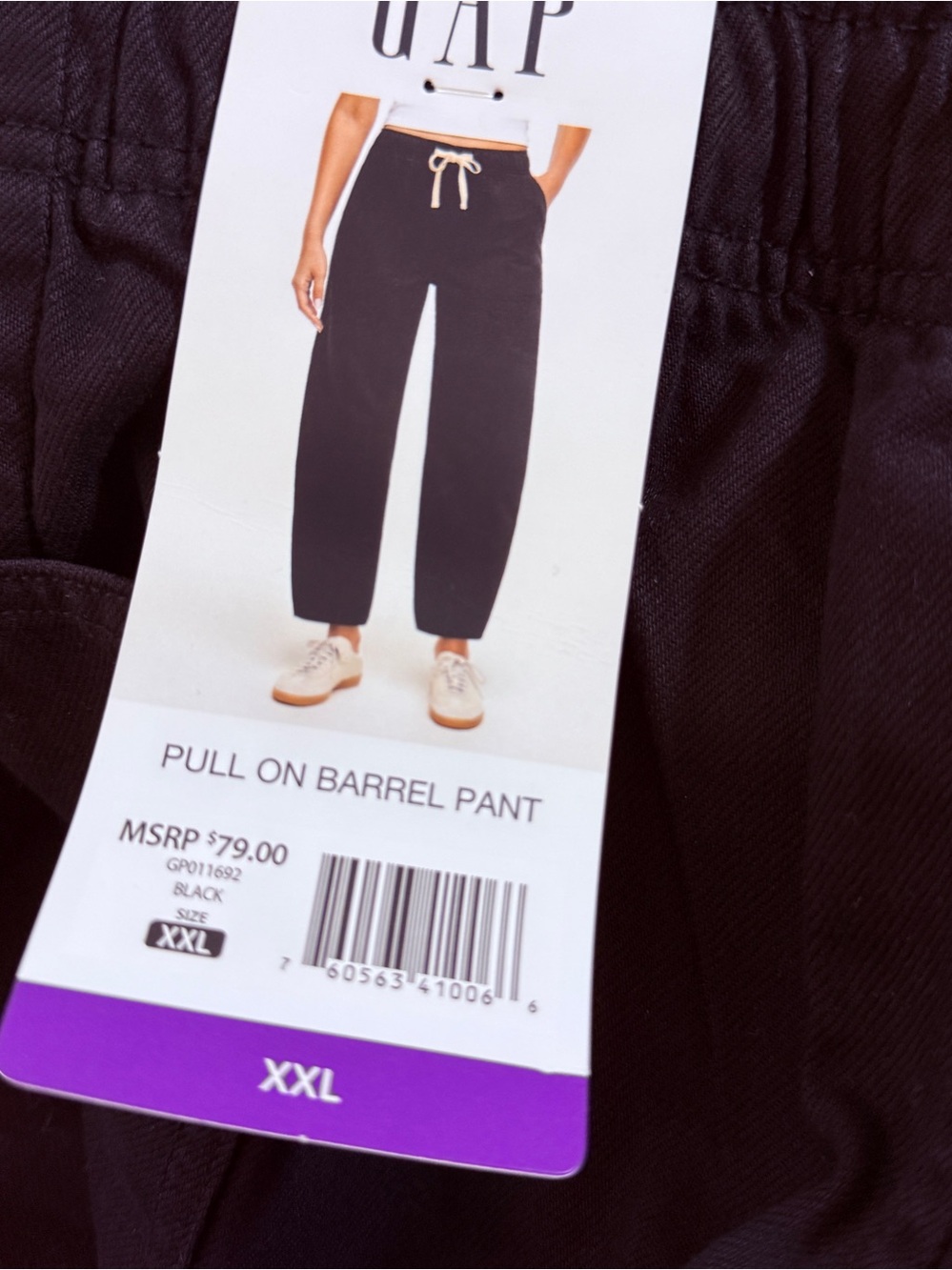Gap Women Black Pull on Barrel Pant Mid Rise Relaxed Fit with Tapered Leg XXL - Picture 2 of 8